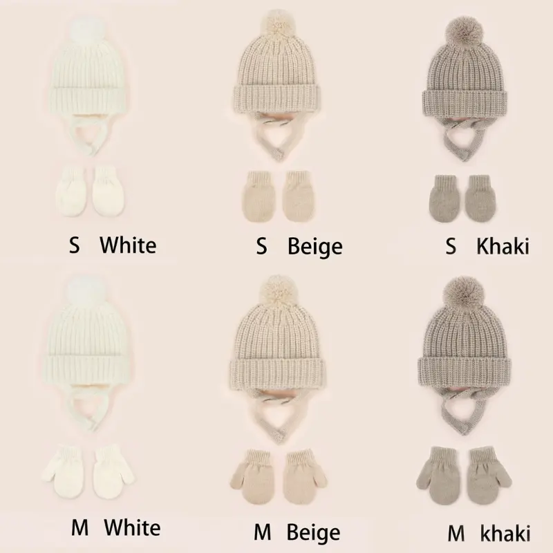 2Pcs Baby Warm Hat and Gloves Set Comfortable Daily Party Wear Bonnet Mitts for Boys Girls 0-3 Year