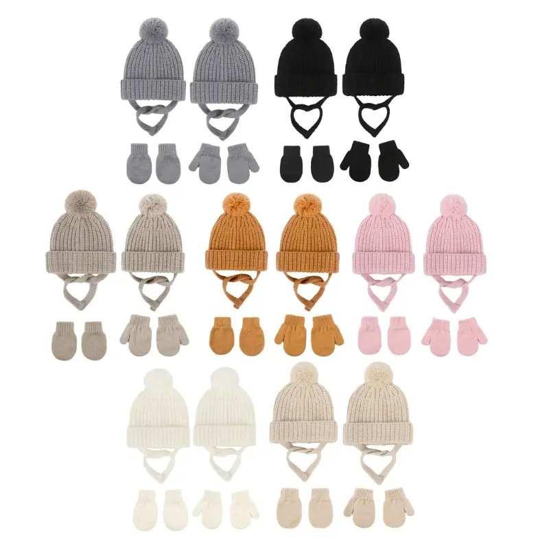 2Pcs Baby Warm Hat and Gloves Set Comfortable Daily Party Wear Bonnet Mitts for Boys Girls 0-3 Year