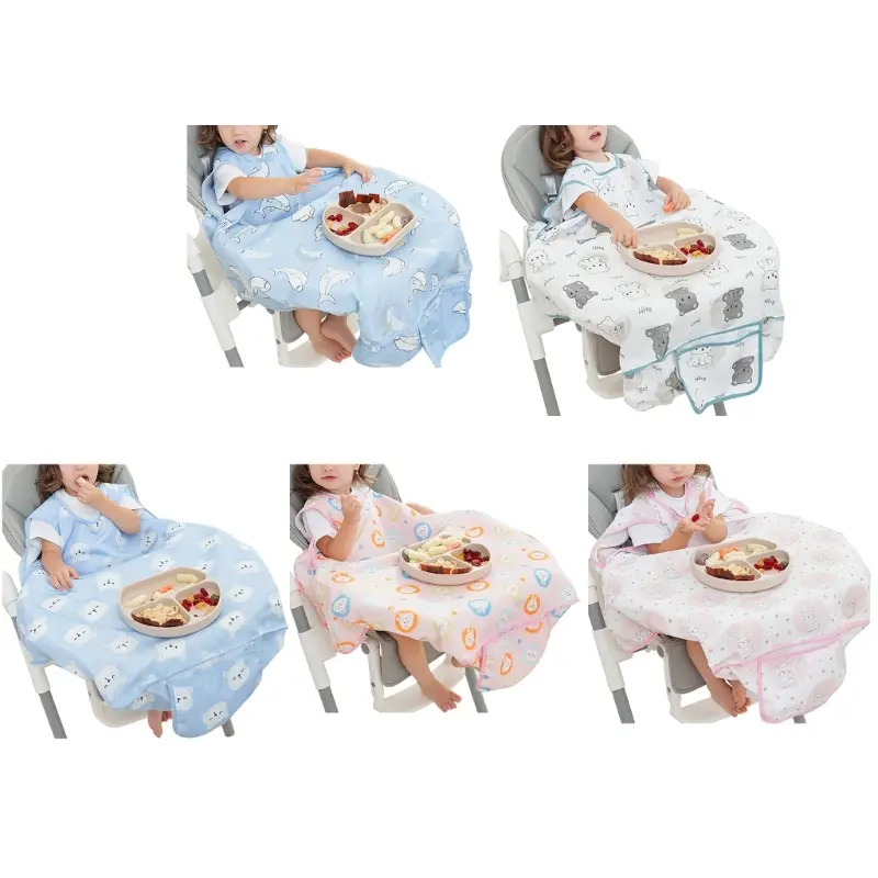 Baby Sleeveless Bibs Toddler Dining Chair Bib Child 6-48M Self-Feeding Bib Highchair Table Cover One-piece Eating Apron