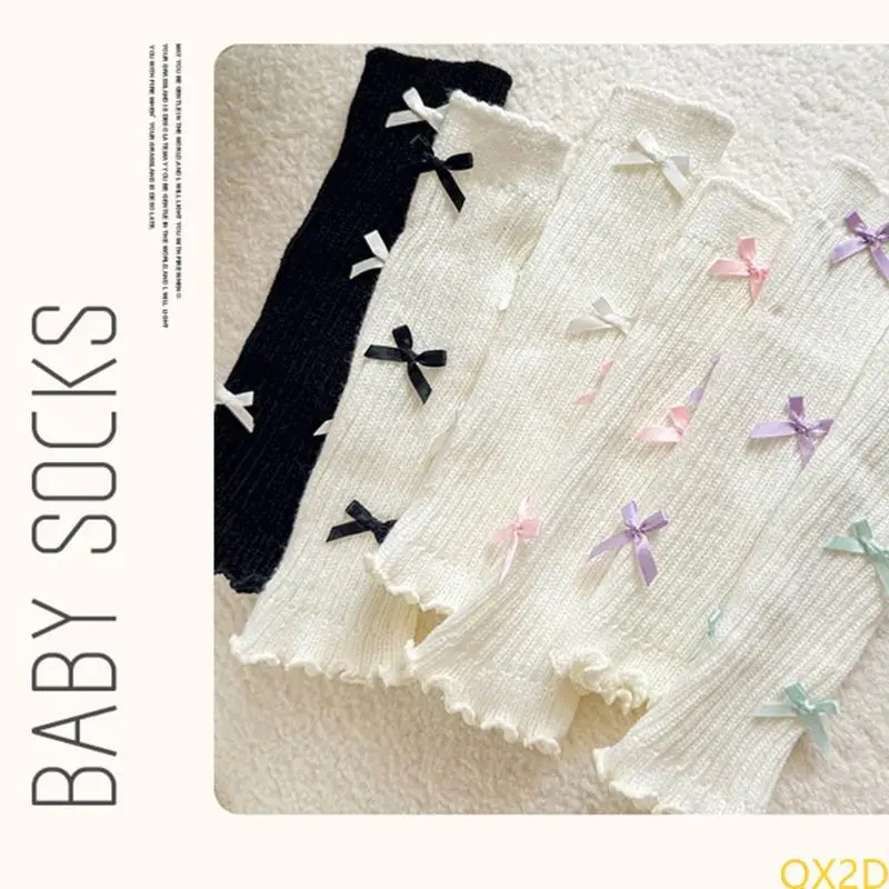 Sweet Bowknot Decorated Long Socks for Little Girls Suitable for School & Home