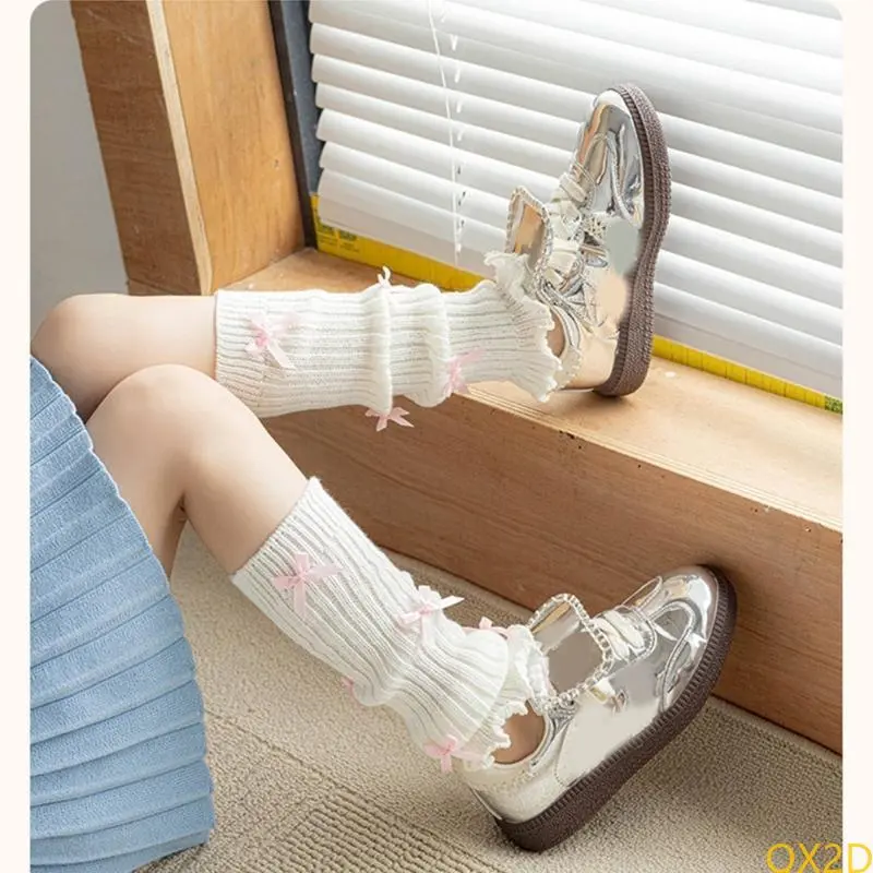 Sweet Bowknot Decorated Long Socks for Little Girls Suitable for School & Home