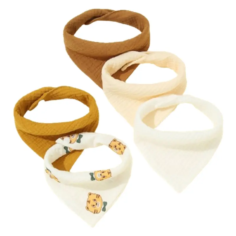 Baby Bib Soft Breathable Drool Bib Cotton Burp Cloth Snap Bibs Infant Teething Bib Print Neck Scarf Nursing Supply 5PCS