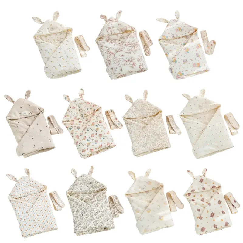 Cotton Baby Swaddles Blankets with Animals Ears Designs Breathable Infant Wrap Newborns Baby Swaddles Blanket Gentle