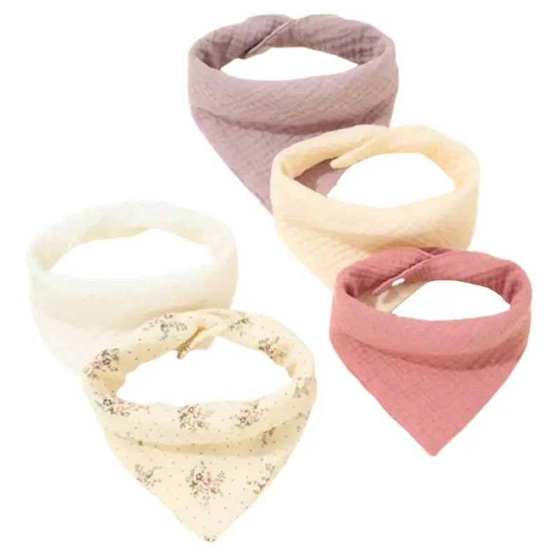 Baby Bib Soft Breathable Drool Bib Cotton Burp Cloth Snap Bibs Infant Teething Bib Print Neck Scarf Nursing Supply 5PCS