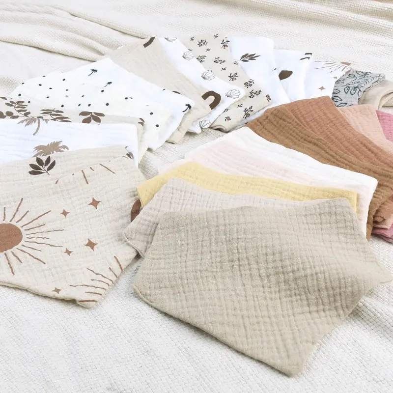 4pcs Cotton Baby Drool Bibs Solid/Print  Scarf Comfortable Drooling Teething Burp Cloth Breathable Saliva Towel Dropshipping