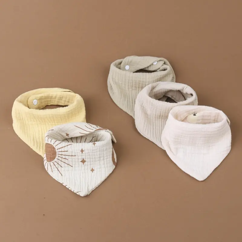 4pcs Cotton Baby Drool Bibs Solid/Print  Scarf Comfortable Drooling Teething Burp Cloth Breathable Saliva Towel Dropshipping