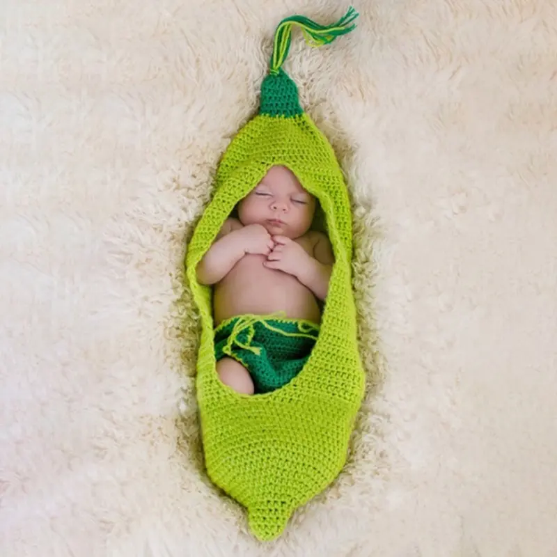 3Pcs Baby Photo Shoots Costume Set, Bean Shaped Sleep Bag Hat and Diaper Shorts for Newborns 0-3 Months