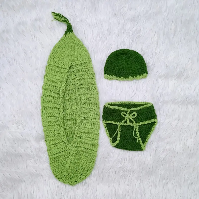 3Pcs Baby Photo Shoots Costume Set, Bean Shaped Sleep Bag Hat and Diaper Shorts for Newborns 0-3 Months