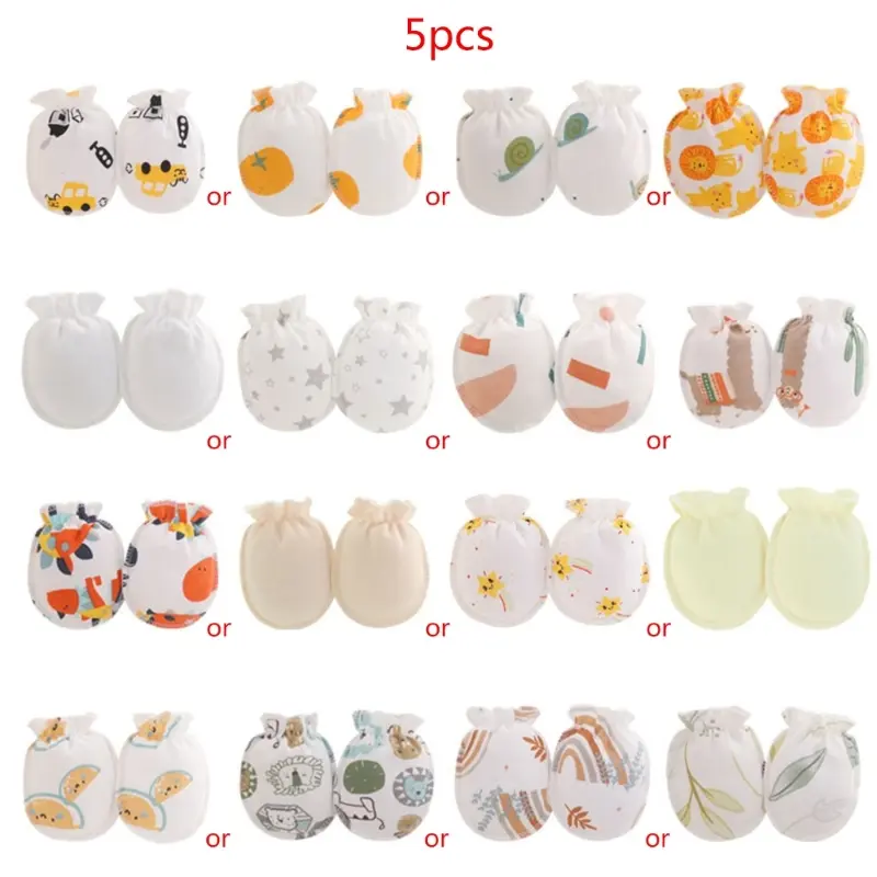 5Pairs  0-3Month Newborn Baby Anti-Scratch Gloves Infant Boy Girl Unisex Mittens Baby Accessories