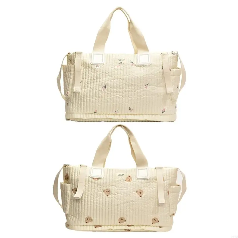 Large Capacity Mom Bag Handbag for Easy Storage Baby Bottles and Diapers with Embroidered Designing