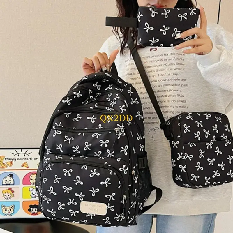 3 Pcs Trendy Backpacks Bows Backpacks Set School Bag Travel Bag Casual Daypacks