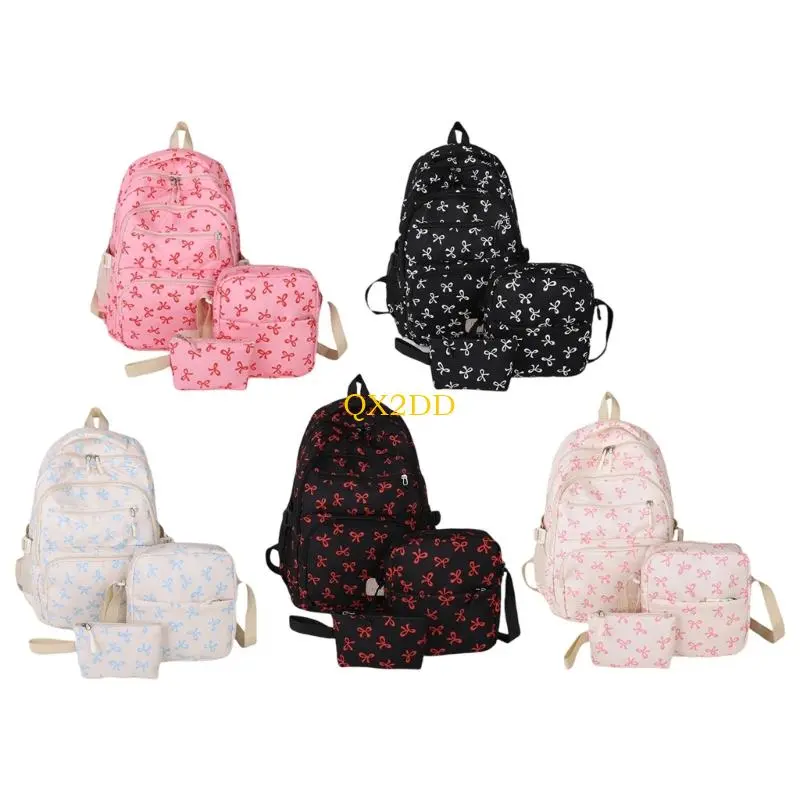 3 Pcs Trendy Backpacks Bows Backpacks Set School Bag Travel Bag Casual Daypacks