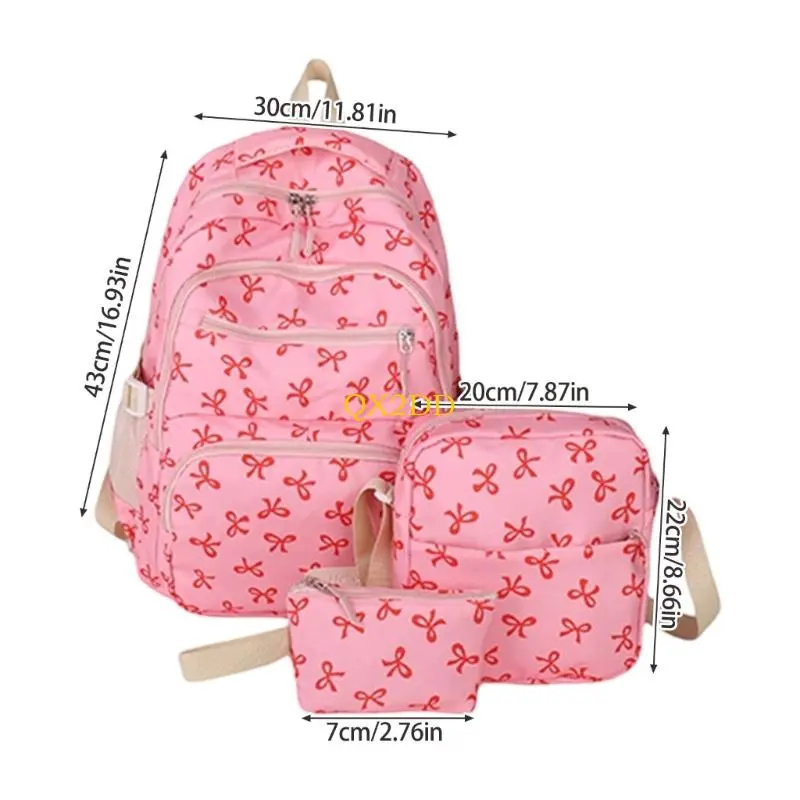 3 Pcs Trendy Backpacks Bows Backpacks Set School Bag Travel Bag Casual Daypacks
