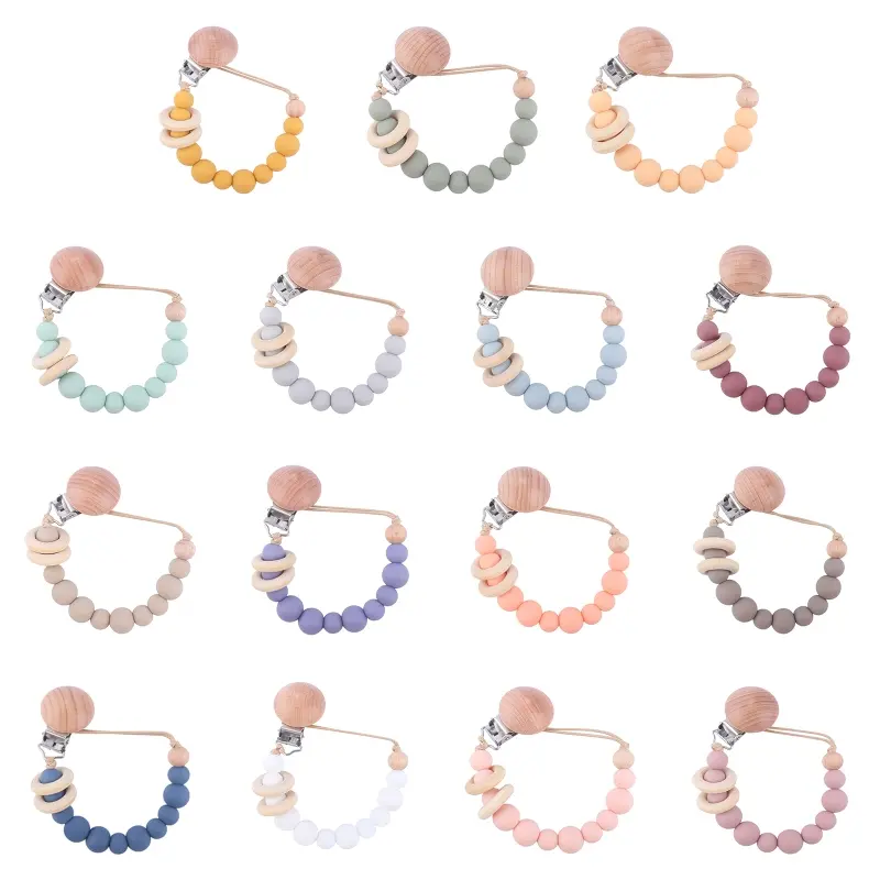 Baby Pacifier Chain Clip Nursing Teether Soother Holder Silicone Beads Chain Wooden Clip DIY Dummy Nipple Holder Leash Dropship