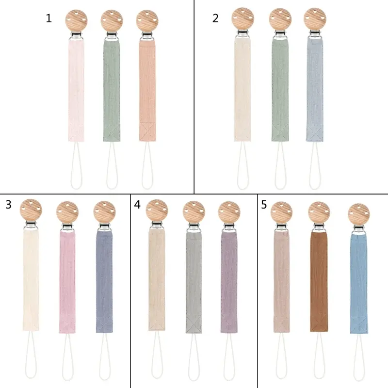 Pacifier Leashes Baby Pacifier Holder  Chain Fabric Set Pacifier Clip Teething Toy with Wood Clip for Toddlers Kid Dropshipping