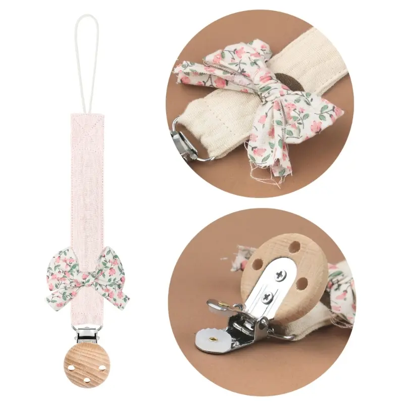 Baby Pacifier Clip Chain Pendant Soft Bowknot Decor Pacifier Clip Holder Strap Hanging Ornament for Newborn Infants