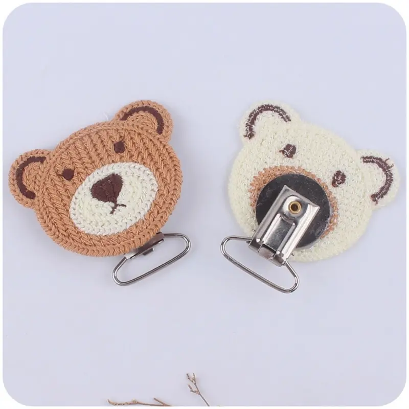 Crochet Baby Pacifier Clip Teething Grasping Toy Suspender Clips Cute Bear Pacifier Clip Holder Charm DIY Pacifier Clips