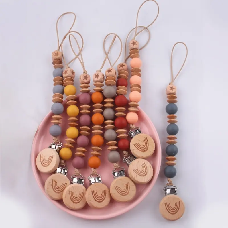 Baby Pacifier Clip Silicone Beads Teether Clip Baby Pacifier Chain Holder