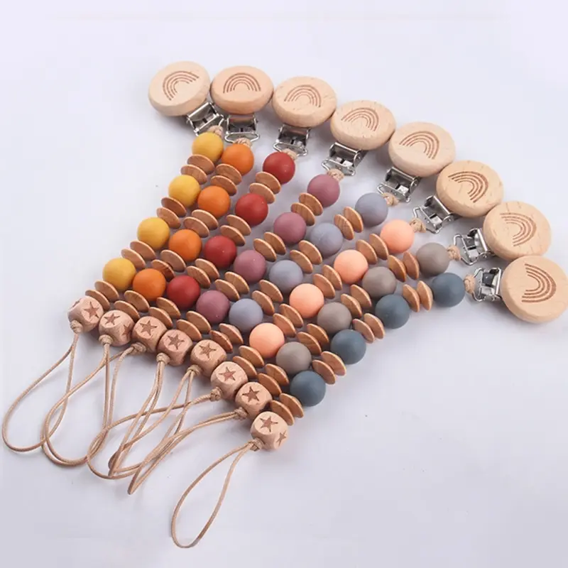 Baby Pacifier Clip Silicone Beads Teether Clip Baby Pacifier Chain Holder