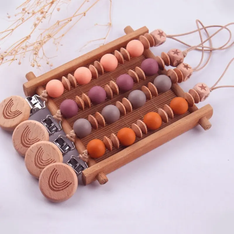 Baby Pacifier Clip Silicone Beads Teether Clip Baby Pacifier Chain Holder