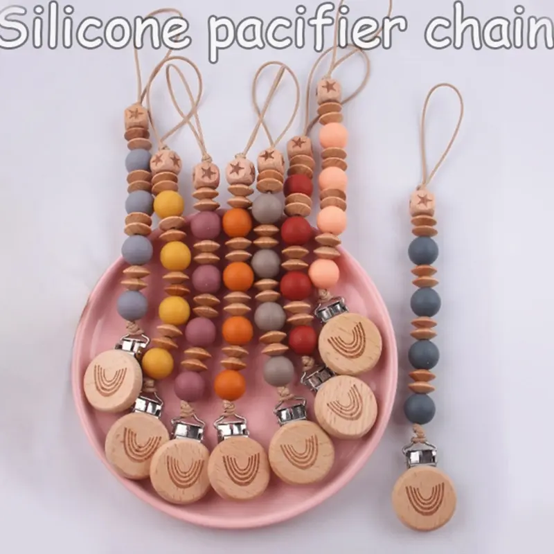 Baby Pacifier Clip Silicone Beads Teether Clip Baby Pacifier Chain Holder