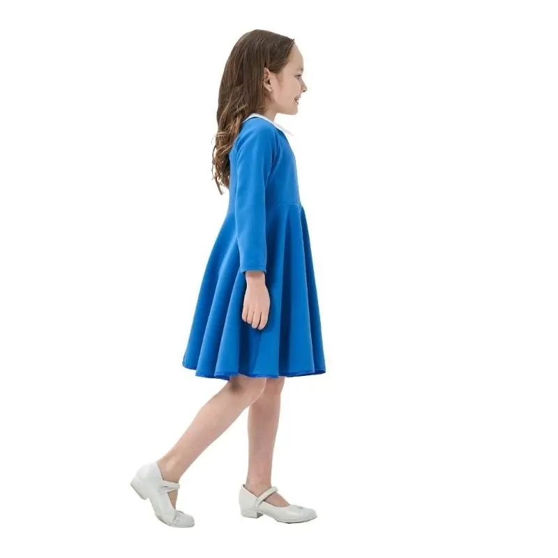 QX2D Comfortable Long Sleeved Dress For Girls Parties And Daily Activity Solid Color