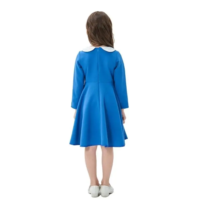 QX2D Comfortable Long Sleeved Dress For Girls Parties And Daily Activity Solid Color