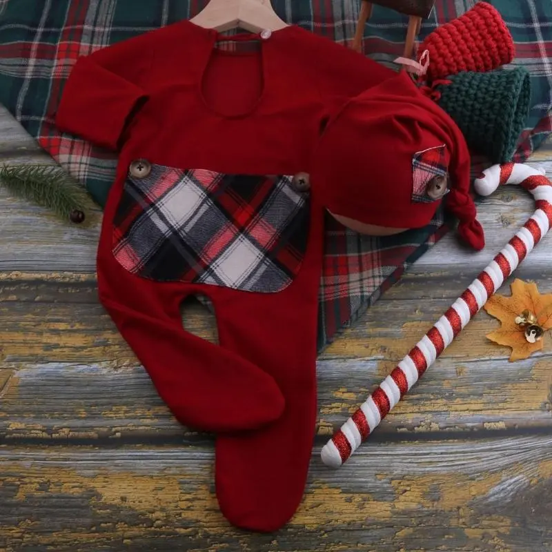 QX2D Newborn Jumpsuit Romper Long Sleeve Outfits Christmas Photography Clothing