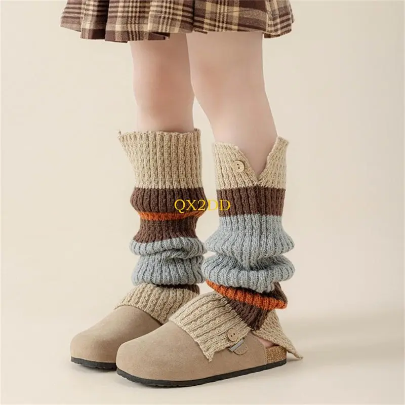QX2D Crochet Stockings Fashion Retro Socks Knitted Leg Cover Autumn Winter Stockings