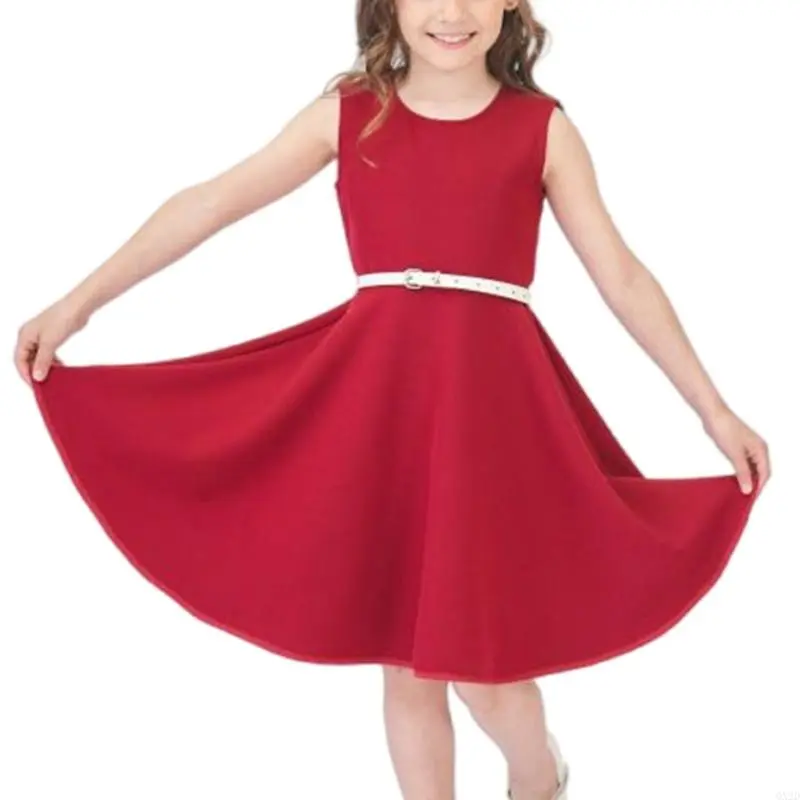 QX2D Comfortable Sleeveless Dress For Girls Parties And Daily Activity Solid Color