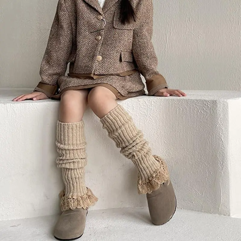 Fashionable Knitted Leg Warmer Solid Color Vertical Striped Sock Sleeves Soft