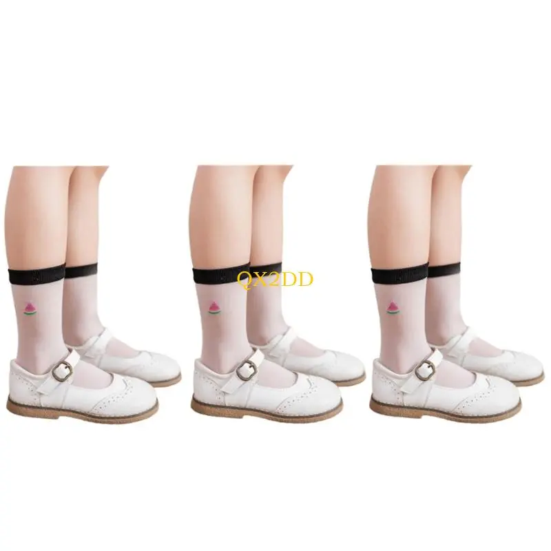 QX2D 3 Pair Fruit Printed Socks for Active Kids Calf Design Breathable Daily Wear