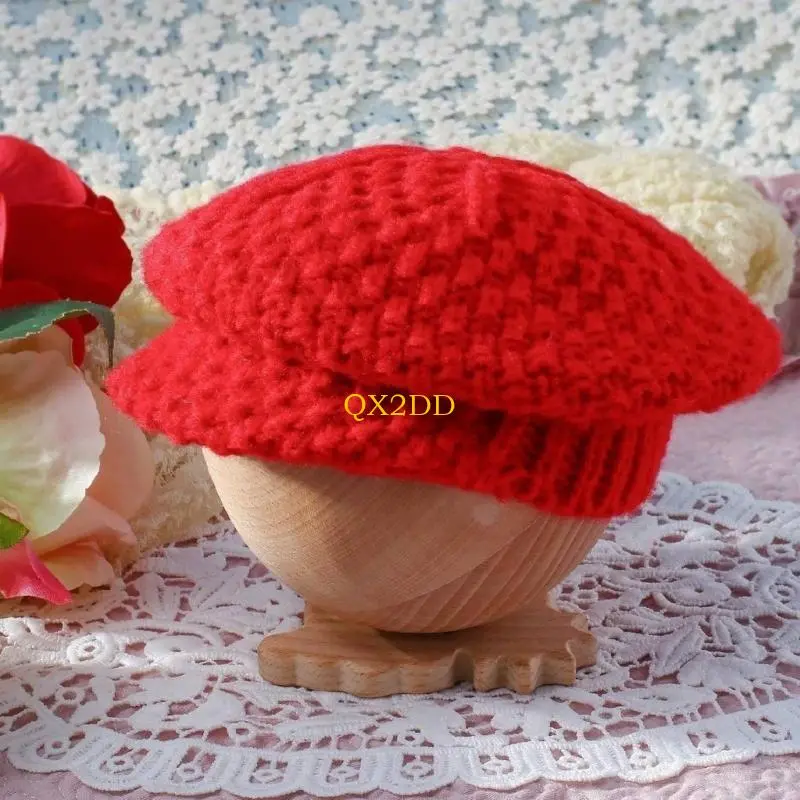 QX2D Baby Hat Knitted Bonnet Hat Props Autumn Winter Artist Painter Caps