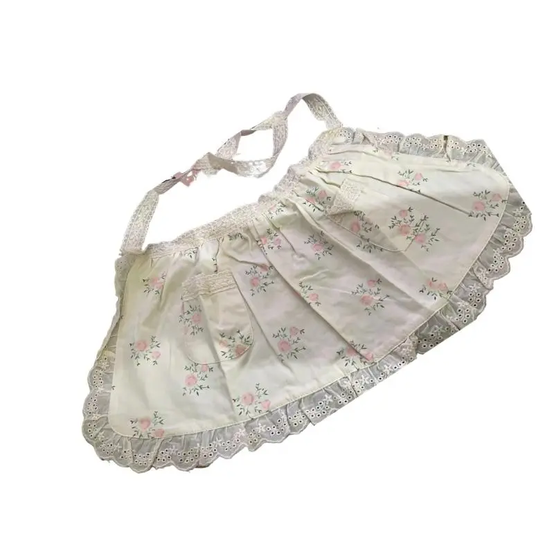 QX2D Adorable Baby Girls Skirt Decorative Apron with Double Pockets and Lace Accent