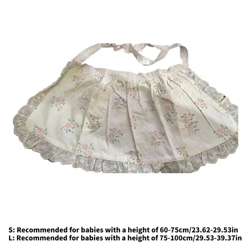 QX2D Adorable Baby Girls Skirt Decorative Apron with Double Pockets and Lace Accent