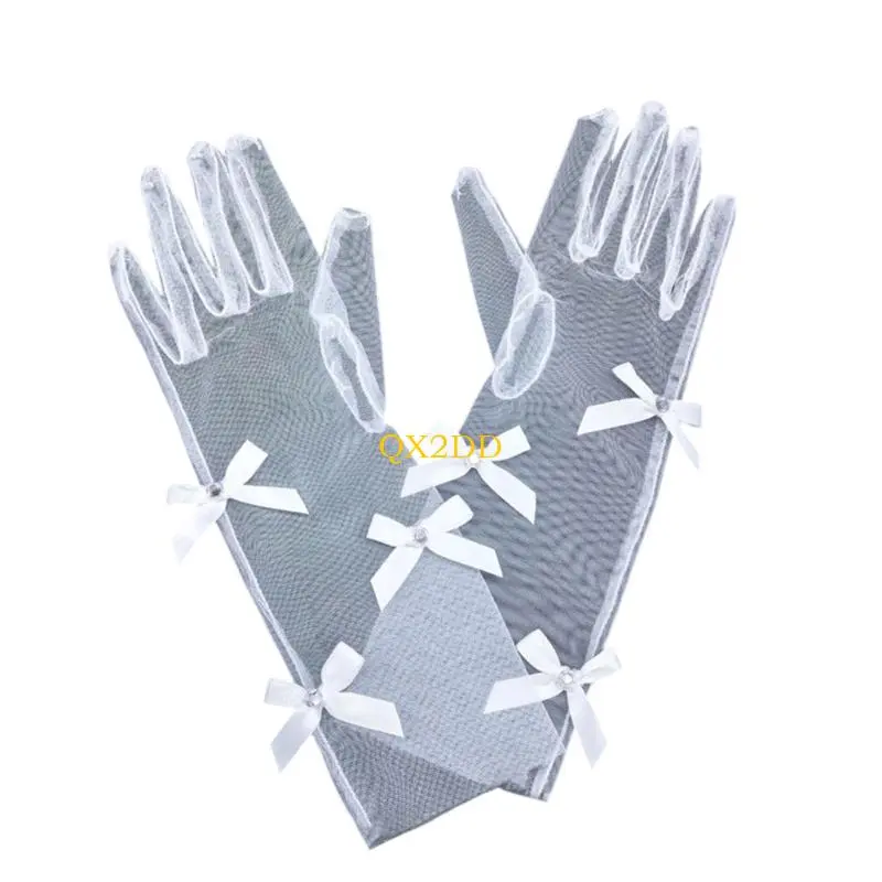 Breathable Mesh Gloves Lovely Bowknot Embellishment Formal Event Accessory