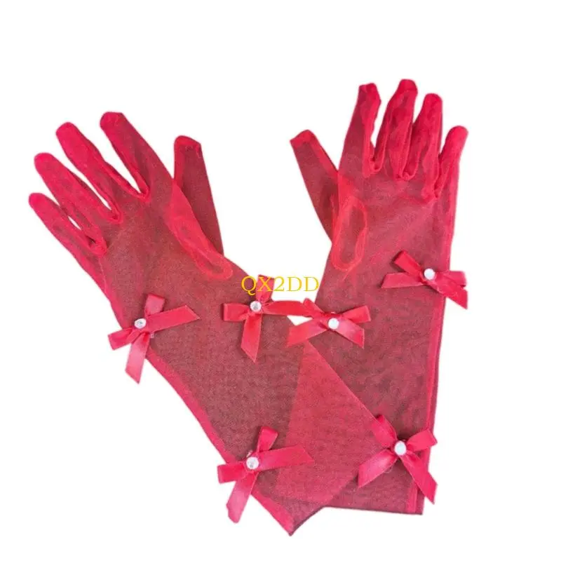 Breathable Mesh Gloves Lovely Bowknot Embellishment Formal Event Accessory
