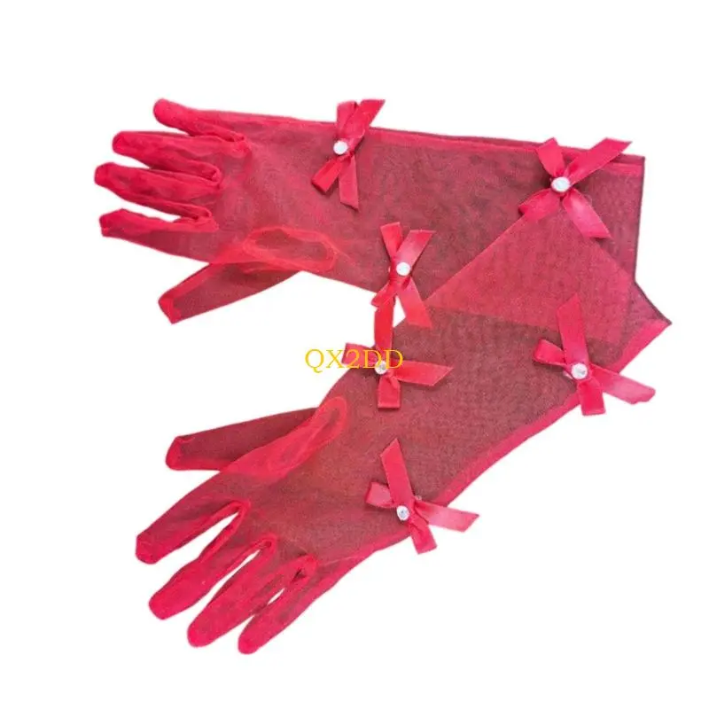 Breathable Mesh Gloves Lovely Bowknot Embellishment Formal Event Accessory