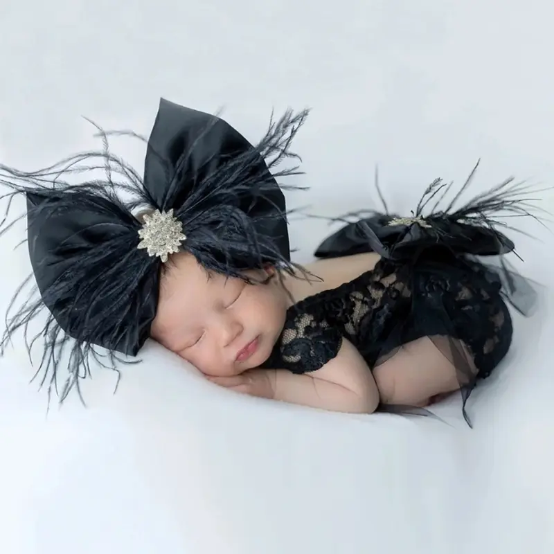 Lace Romper Set Delicate Lace Romper with Headband for Newborn Photography Includes Headband for 0 to 6 Month Old Baby
