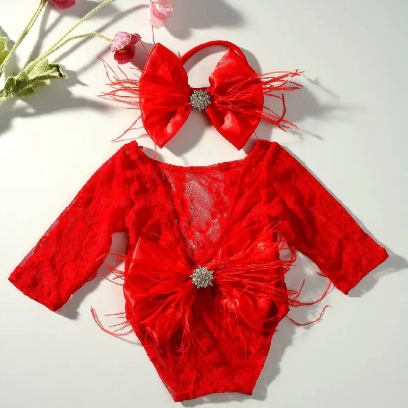 Lace Romper Set Delicate Lace Romper with Headband for Newborn Photography Includes Headband for 0 to 6 Month Old Baby