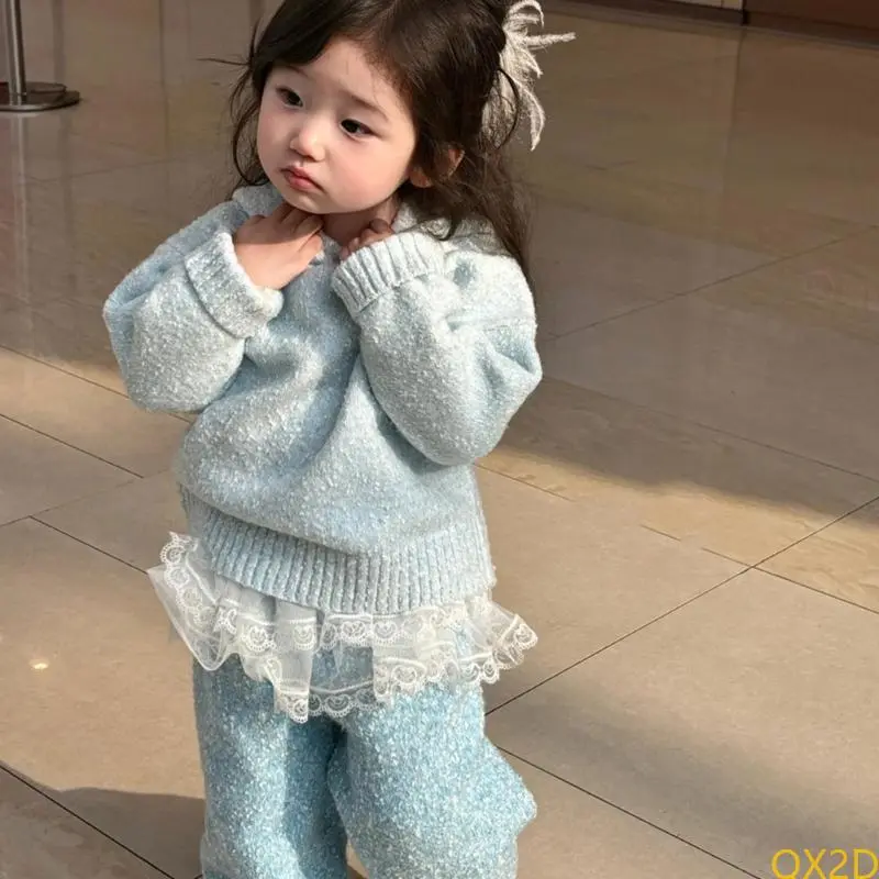 QX2D 2025 Little Girls Fart Curtain Layered Small Half Body Lace Skirt Double Layer