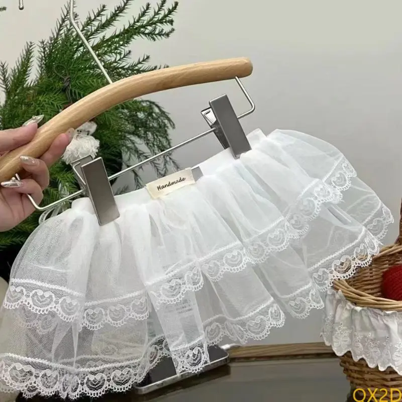 QX2D 2025 Little Girls Fart Curtain Layered Small Half Body Lace Skirt Double Layer