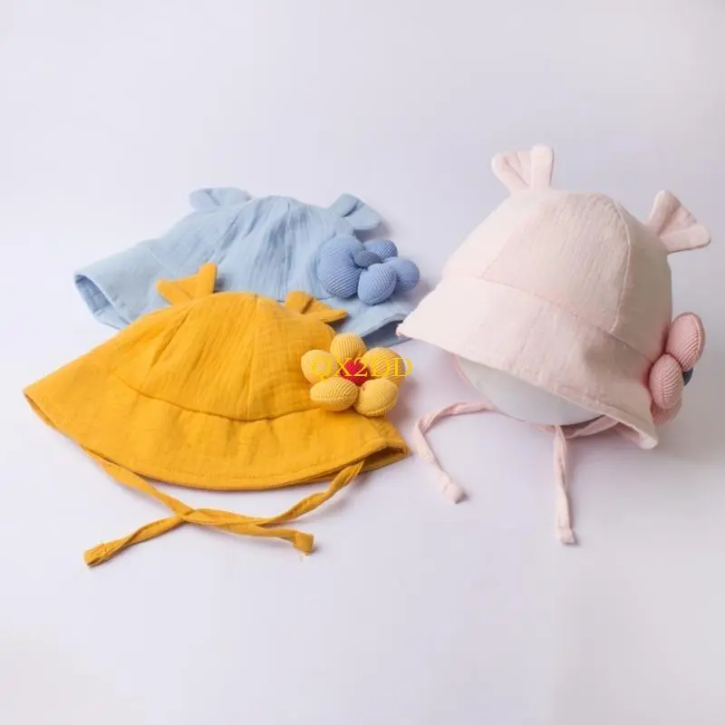 QX2D Cotton Comfortable Baby Sun Hat UV Bucket Caps Flower Fisherman Hat