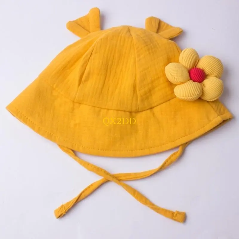 QX2D Cotton Comfortable Baby Sun Hat UV Bucket Caps Flower Fisherman Hat