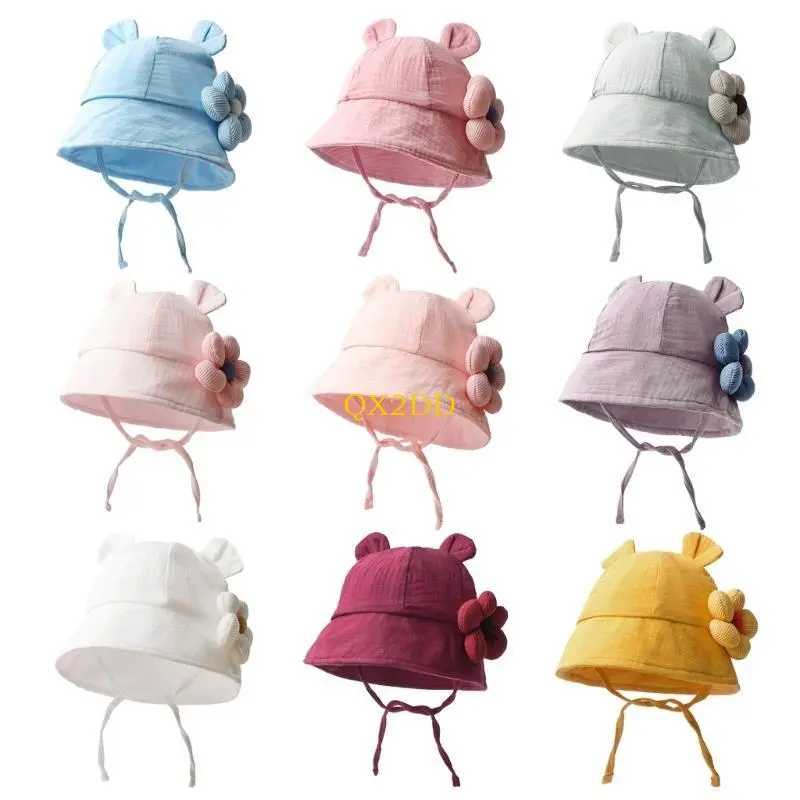 QX2D Cotton Comfortable Baby Sun Hat UV Bucket Caps Flower Fisherman Hat