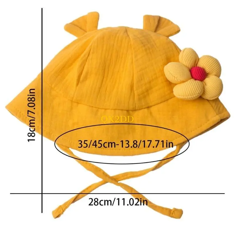 QX2D Cotton Comfortable Baby Sun Hat UV Bucket Caps Flower Fisherman Hat