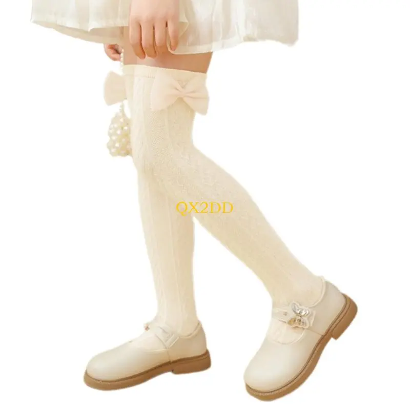 Nonslip Over Knee Socks for Girls Soft Cotton Blend Decorative Lace and Bowknot Detail Comfortable Daily Wear