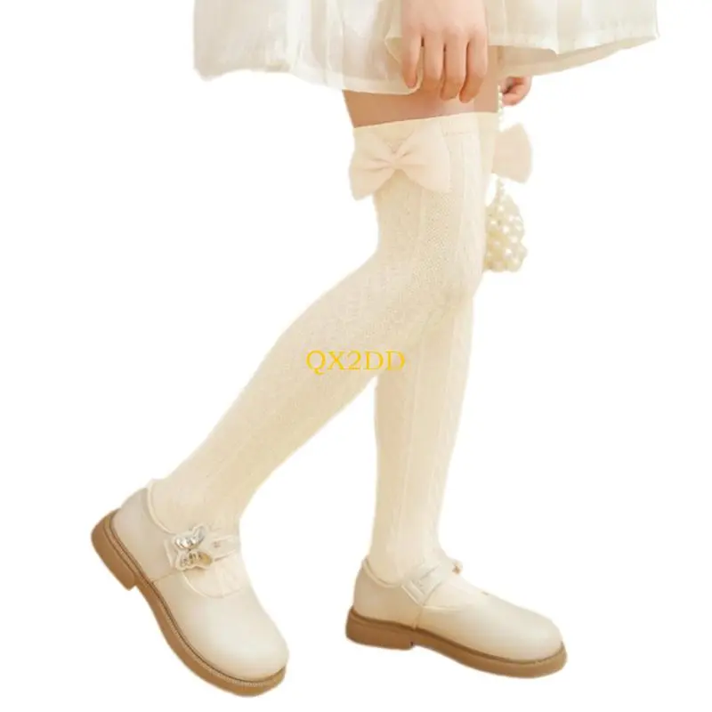 Nonslip Over Knee Socks for Girls Soft Cotton Blend Decorative Lace and Bowknot Detail Comfortable Daily Wear
