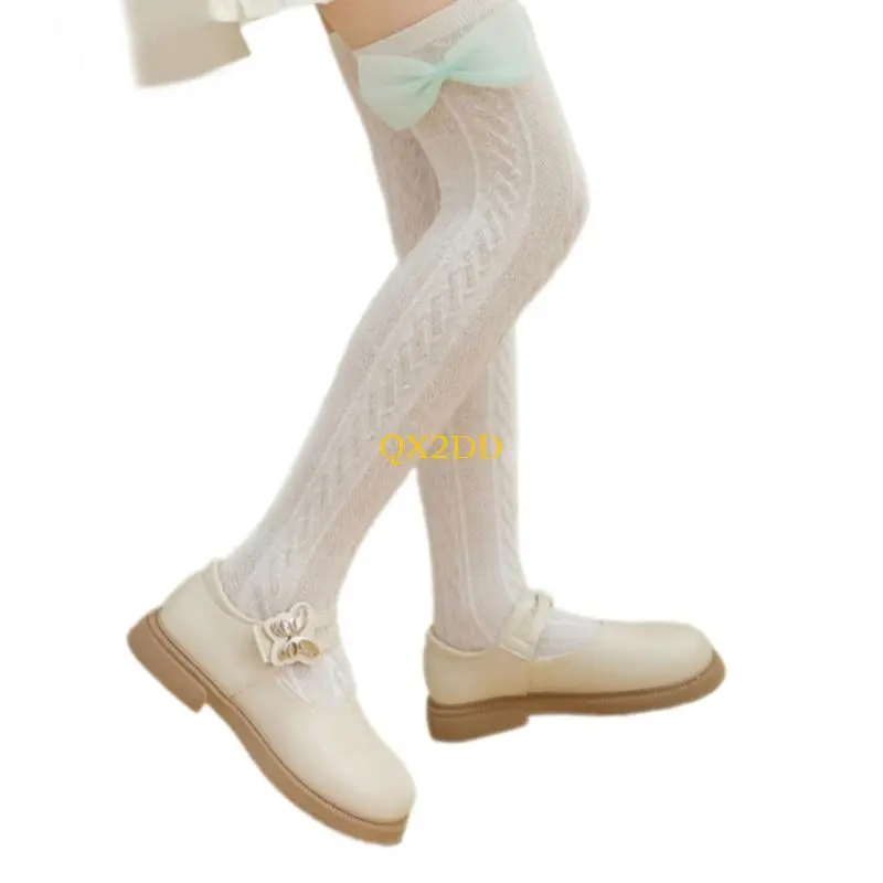 Nonslip Over Knee Socks for Girls Soft Cotton Blend Decorative Lace and Bowknot Detail Comfortable Daily Wear