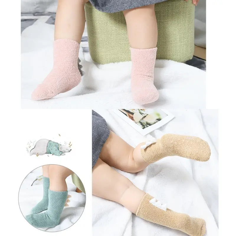 Non Slip Socks Anti Skid Warm Floor Socks for Baby Breathable Elastic Cuffs Infant Toddlers Learning to Walk Stockings